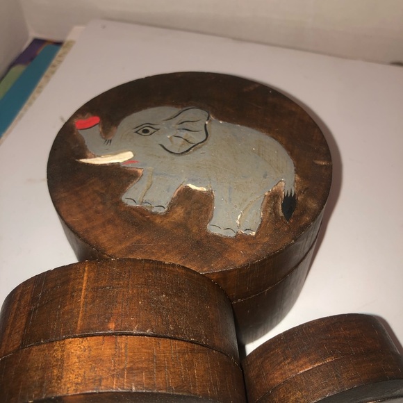 Vintage handcrafted Wooden Elephant Decor Boxes that fit inside of each other - Picture 4 of 9